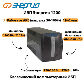 Энергия ИБП 1200 - ИБП и АКБ - ИБП для компьютера - . Магазин оборудования для автономного и резервного электропитания Ekosolar.ru в Истре