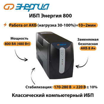 Энергия ИБП 800 - ИБП и АКБ - ИБП для компьютера - . Магазин оборудования для автономного и резервного электропитания Ekosolar.ru в Истре